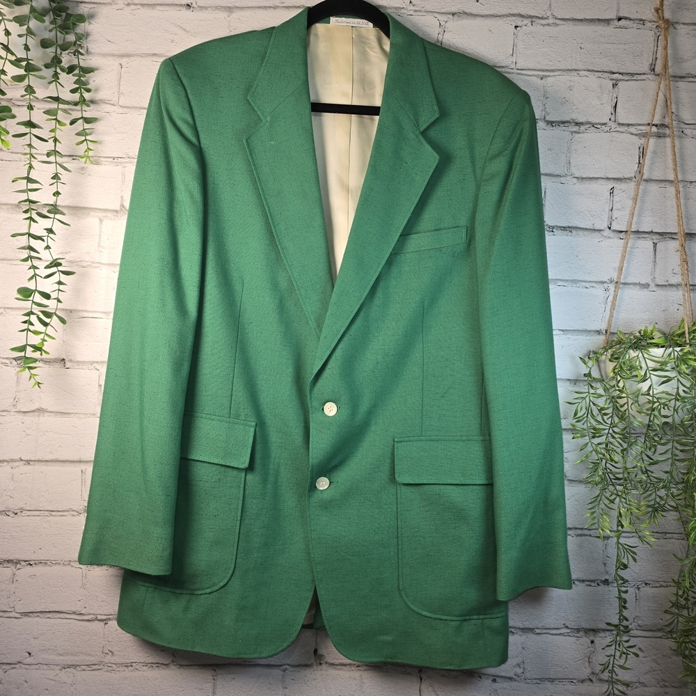 VINTAGE JOHN PEEL LTD KELLY GREEN BLAZER MENS MADE IN THE USA 40L MASTERS